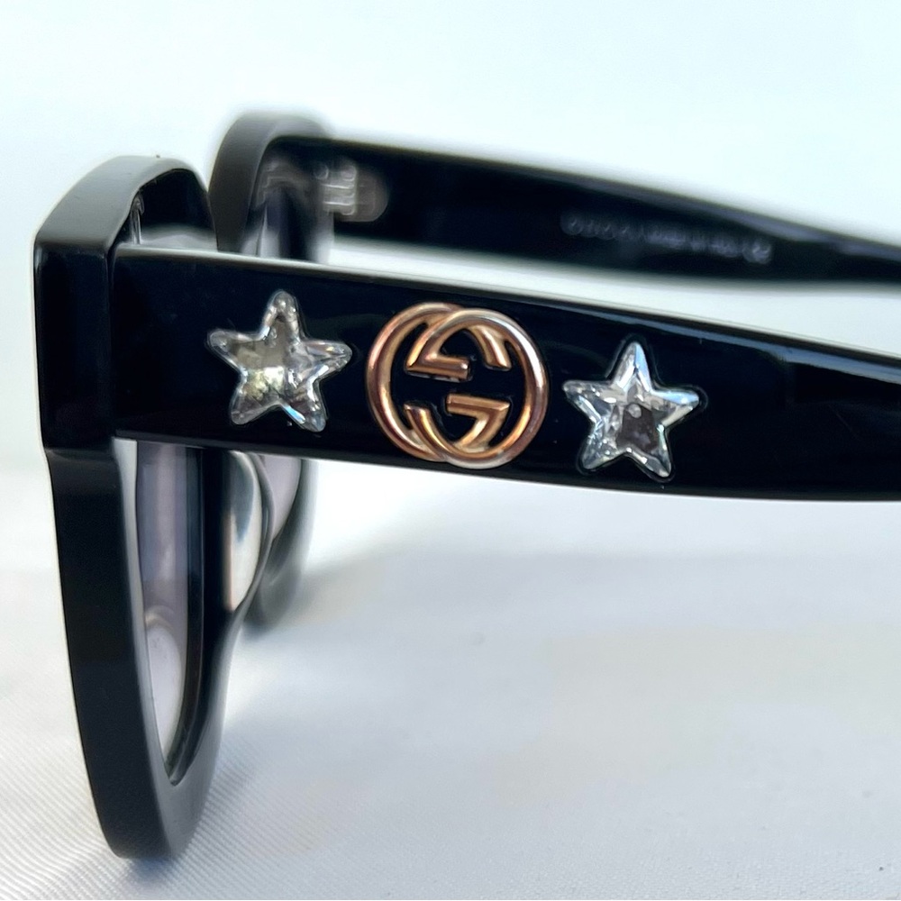 GUCCI Italy GG0208S Crystal Star Cat Eye Gray Gradient Lens Black Frame Sunglass - Picture 14 of 15